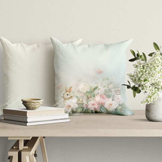 Față De Pernă Din Bumbac Decorativ 45x45cm Flori Iepurași Romeo