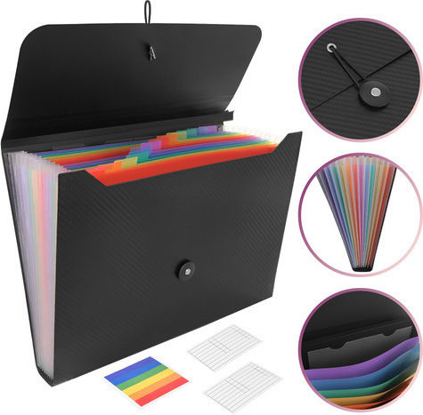 Dokumentenordner Zola 13 Fächer A4 Größe Trennblätter Etiketten Klappe Elastischer Verschluss Wasserdicht 33 X 24 X 4 Cm Schwarz