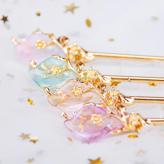 Chop Stick Hair Pin Gold Flower Turquoise Rachel