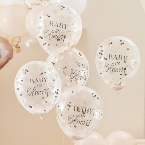 Set of 5 Baby Birth Latex Transparent Balloons "baby In Bloom" 30cm