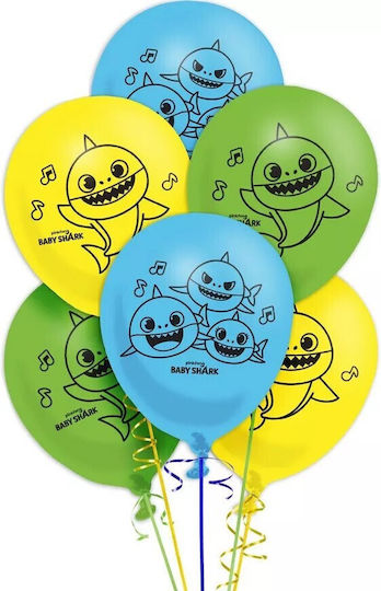 Set of 6 Baby Shark Blue Latex Balloons