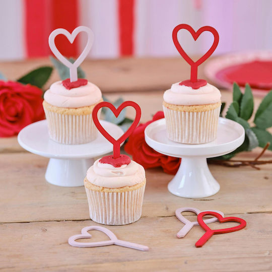 Cupcakes Καρδιές Διακοσμητικό Γλυκών για Party 6τμχ