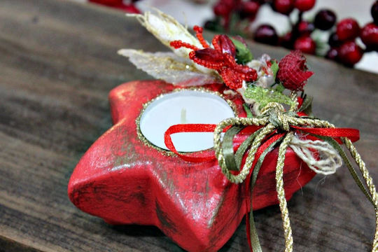 xfood Weihnachtskerze Rote Sternchen Gips 10x10cm