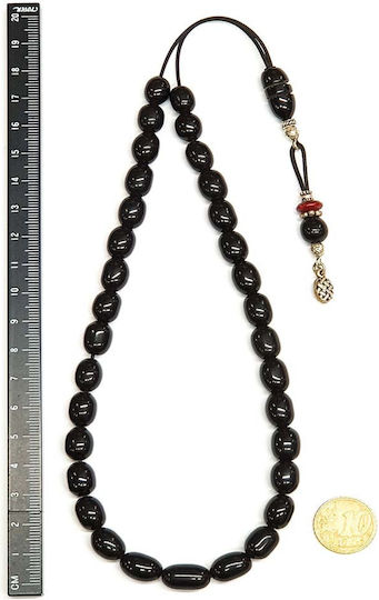 Roloi Komboloi Worry Beads with 33 Beads Made of Mastic Length 34cm Black