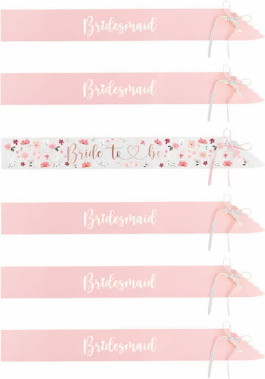 Bachelor Bride To Be & Bridesmaid Fabric Ribbon Metallic 6pcs