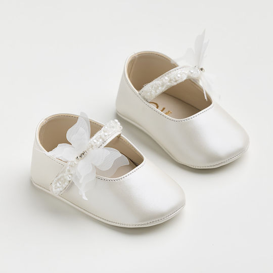 Ever Kid Pantofi De Botez Pentru Fetițe Balerine Papuci De Botez Cu Talpă Moale Off White