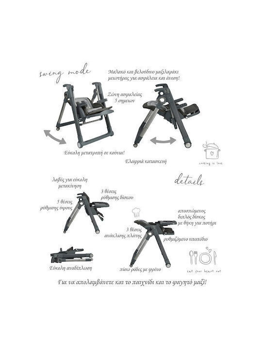 Bebe Stars Happy Travel Foldable Baby Highchair 2 in 1 with Adjustable Height Mocha