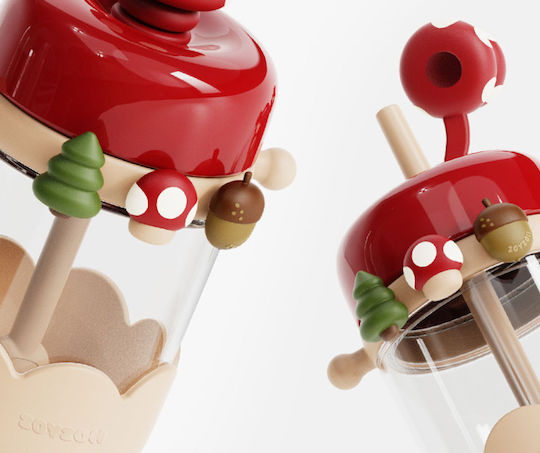 zoy zoii E6 Παιδικό Παγούρι Πλαστικό με Καλαμάκι Non Spill Mushroom 400ml