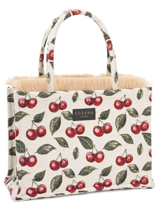 Cherry Υφασμάτινη Γυναικεία Τσάντα Tote Χειρός Μπεζ