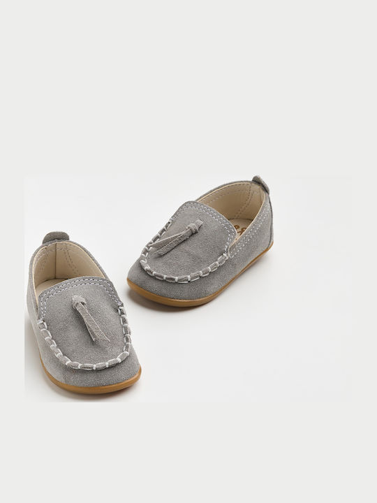 Ever Kid Christening Leather Moccasins Gray for Boys A610A