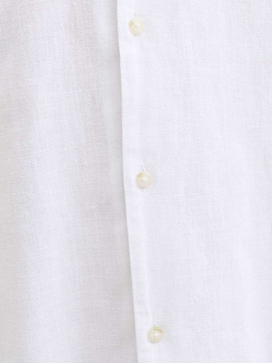 Resort Short Sleeve Linen Shirt in Wide Line White