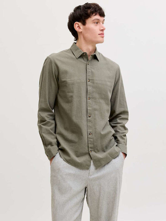 Langärmeliges Leinenhemd in Normale Passform Dusty Olive