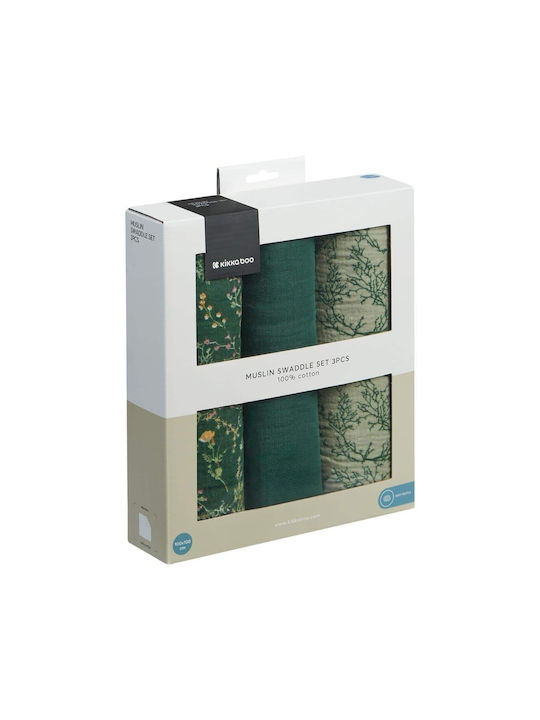 Kikka Boo Secret Garden Πάνες Αγκαλιάς από Μουσελίνα Green 100x100εκ. 3τμχ