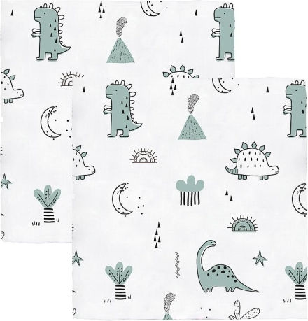 Bimbidreams Dinos Swaddle Blanket Muslin White 60x60cm 2 Pieces