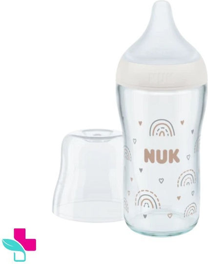 Nuk Стъклено Бебешко Шише Perfect Match Против Колики със Силиконов Биберон за 0-6 месеци White 120мл
