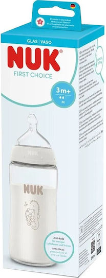 Nuk Γυάλινο Μπιμπερό First Choice+ Κατά των Κολικών με Θηλή Σιλικόνης για 3+ μηνών Λευκό 240ml