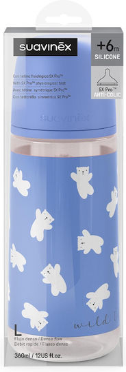 Suavinex Glass Baby Bottle Nipple Anti-Colic with Silicone Nipple Blue 360ml