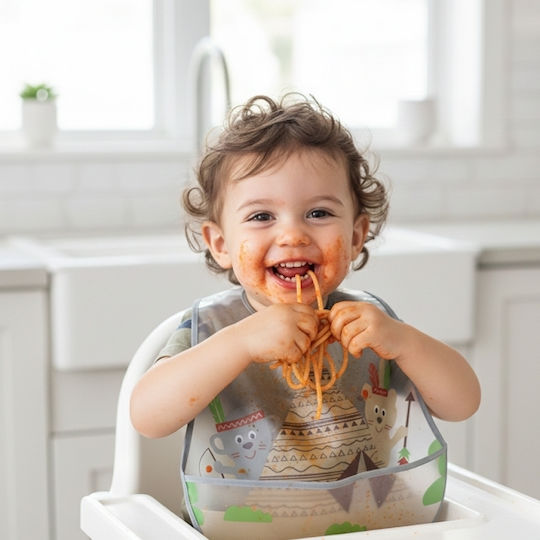 Gamberritos Kids Αδιάβροχη Σαλιάρα Πλαστική με Αυτοκόλλητο & Τσέπη Πολύχρωμη για 6 m+