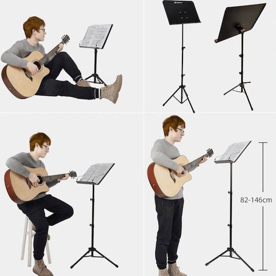 Suprimo D3 Music Stand Sheet Music Holder Adjustable Foldable Black 82-146 Cm Up To 10 Kg