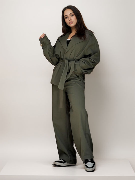 Women's Khaki Set with High Rise Trousers with Rubber Band