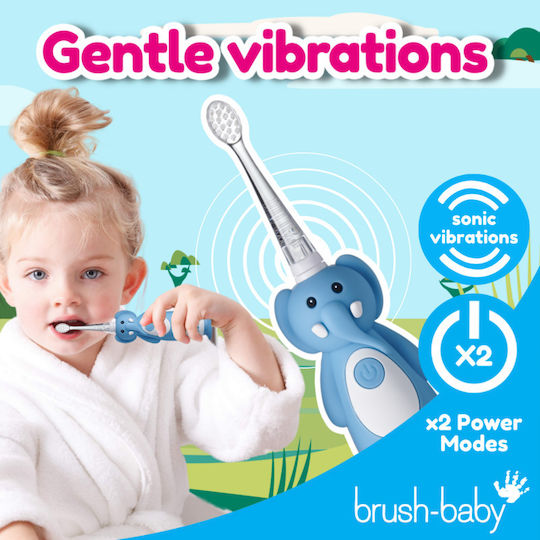 Brush Baby Wildones Children's Electric Toothbrush with Chronograph for 0m+ Elephant with Replacement Heads