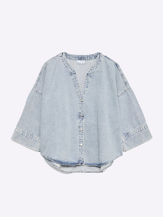 Langärmeliges Damenhemden Hellblau Denim