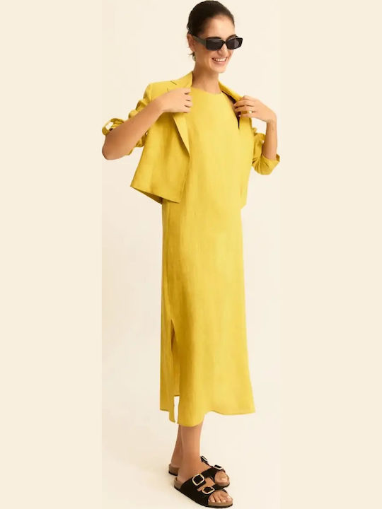 Rochii De Vară Pentru Femei Midi Rochie-Cămașă Galben Muștar