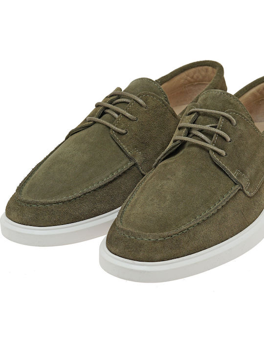 Suede Men's Boat Shoes in Green Colour