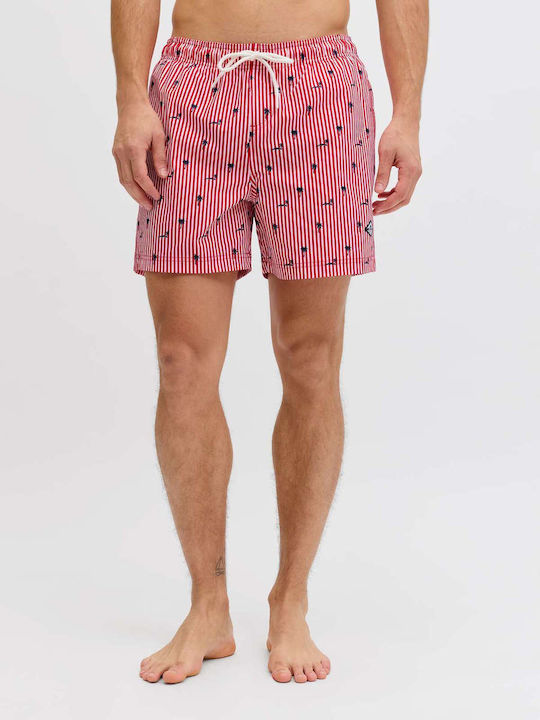 Jack & Jones Ανδρικό Μαγιό Σορτς True Red με Ρίγες