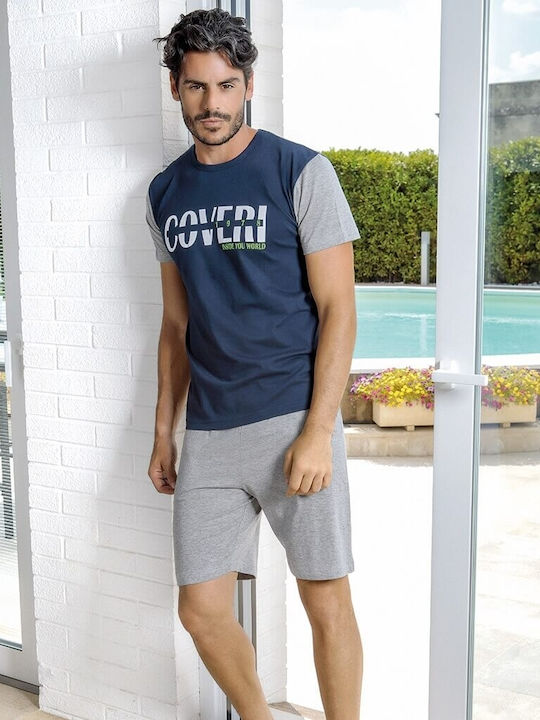 Enrico Coveri Sommer Herrenpyjama Bluse Marineblau