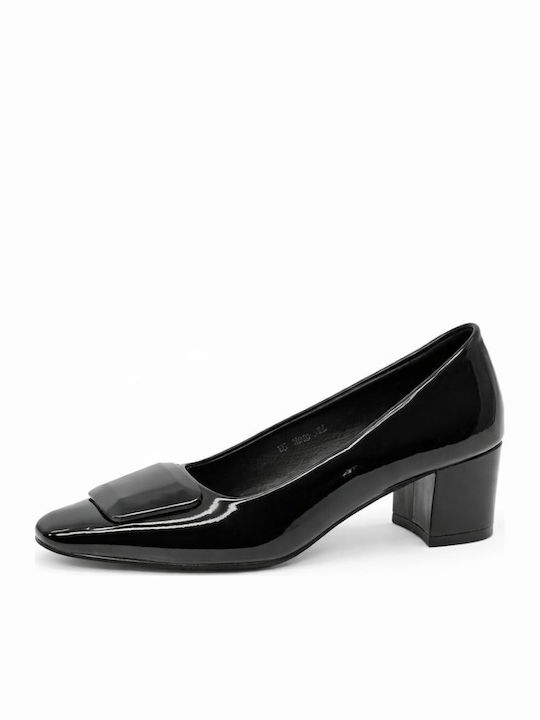 Patent Leather Heels With Chunky Medium Black Heel