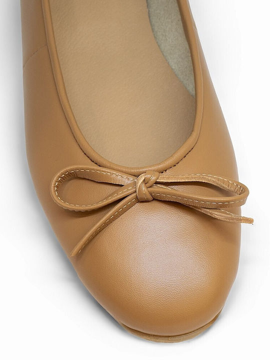 Leather Women's Ballerina Shoes Tabac Brown