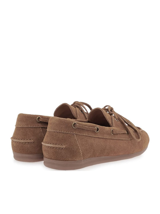 Leather Women's Boat Shoes In Tabac Brown Colour