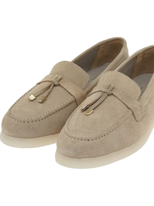 Δερμάτινα Γυναικεία Loafers σε Μπεζ Χρώμα
