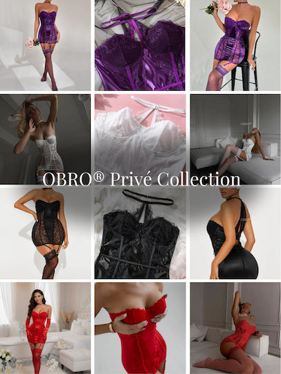 Секси Интимно Бельо Push-up Obro Privé Еротична Мини Рокля с Дантела и Колие Лилава