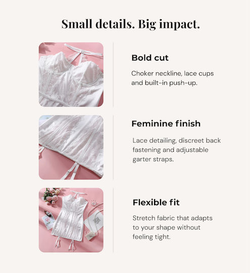 Lenjerie Intimă Sexy Push-up Rochie Mini Erotică Cu Dantelă Colier Alb