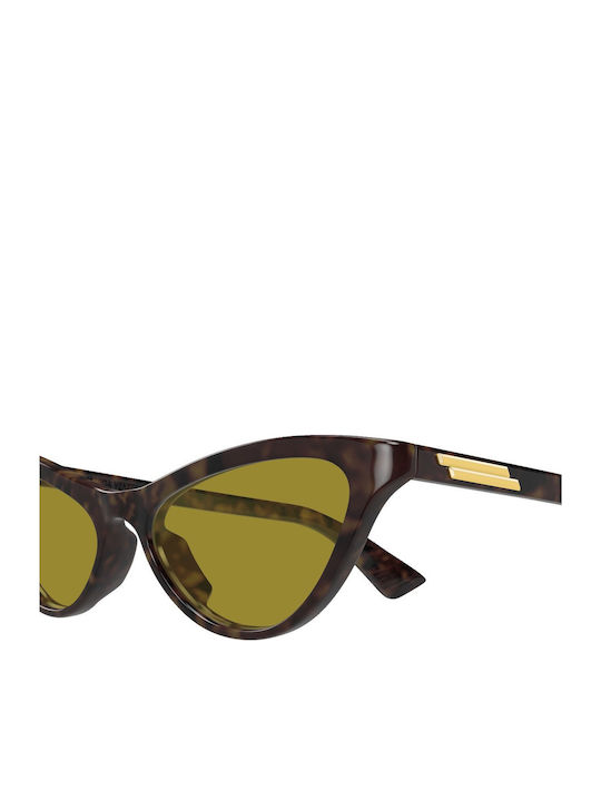 Bottega Veneta Women's Sunglasses with Brown Tartaruga Plastic Frame and Yellow Lens BV1414S 002