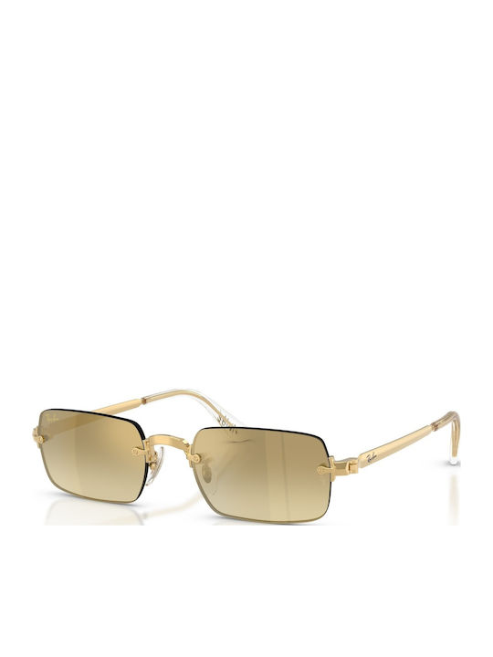 Ray Ban Унисекс Слънчеви Очила с Златен Метален Рамка и Жълти Огледални Стъкла RB3928 001/7I