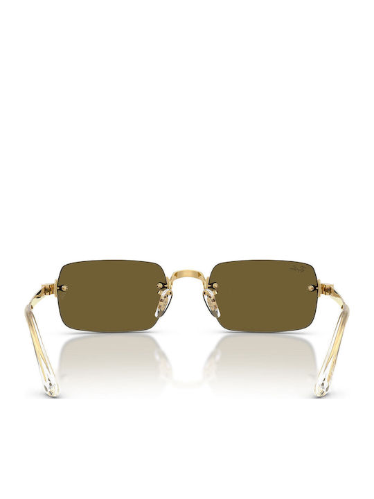 Ray Ban Unisex Sunglasses with Gold Metal Frame and Green Lens
