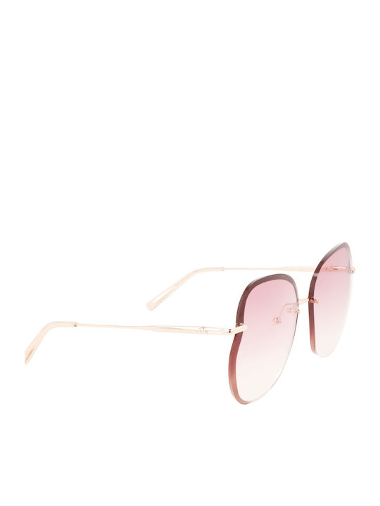 Longchamp Women's Sunglasses with Gold Metal Frame and Pink Gradient Lens