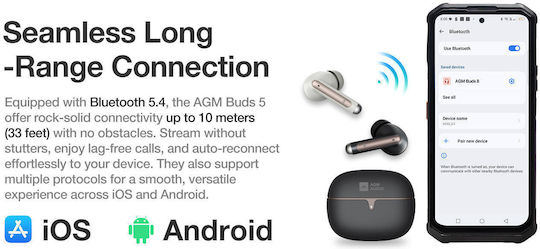 AGM Buds 5 Bluetooth Handsfree Ακουστικά με Αντοχή στον Ιδρώτα και Θήκη Φόρτισης Μπεζ