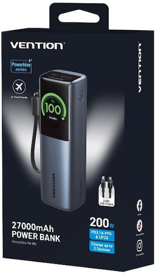 Vention Powerhive 27000mAh 200W with USB-A Port and USB-C Port Black