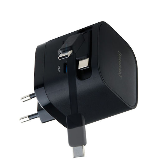 Intenso Φορτιστής GaN με Θύρα USB-A και Θύρα USB-C και Καλώδιο USB-C 65W Μαύρος (7806520)