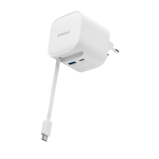 Intenso Φορτιστής GaN με Θύρα USB-A και Θύρα USB-C και Καλώδιο USB-C 65W Λευκός (7806522)