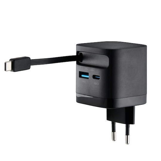 Intenso Φορτιστής GaN με Θύρα USB-A και Θύρα USB-C και Καλώδιο USB-C 65W Μαύρος (7806520)