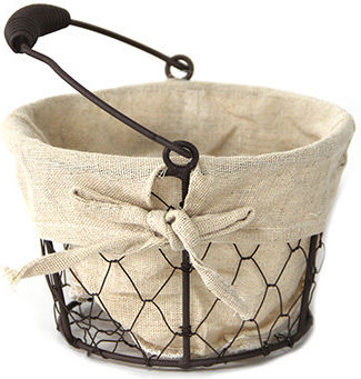 Set 6 Round Bread Serving Baskets Raki 13.5x13.5x10cm Handle Made Metal Fabric