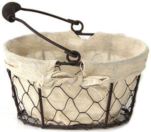 Oval Bread Serving Basket Raki 16x11x10cm Made Metal Fabric Handle