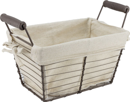 Set 6 Rectangular Bread Serving Baskets Raki 21.5x10x15cm Wooden Handles Made Metal Fabric