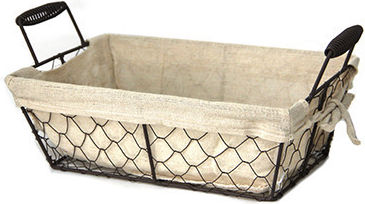 Rectangular Bread Serving Basket Raki 37.5x23x17.5cm Made Metal Fabric Handles