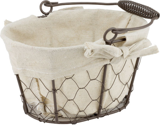 Set 6 Oval Bread Serving Baskets Raki 20x15x12cm Handle Made Metal Fabric
